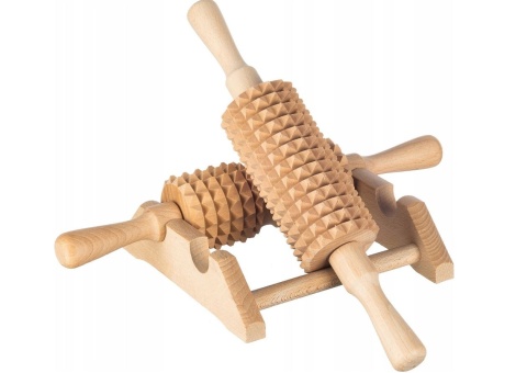DREWNIANY MASAŻER DO STÓP NA STOJAKU – PODWÓJNY ROLLER BUKOWY 30 CM